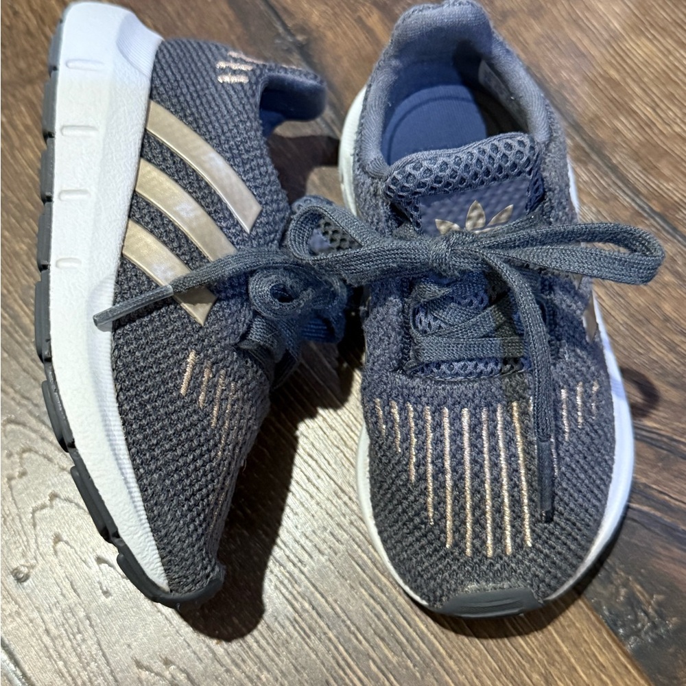 Kids' Adidas Gray and Gold Sneakers